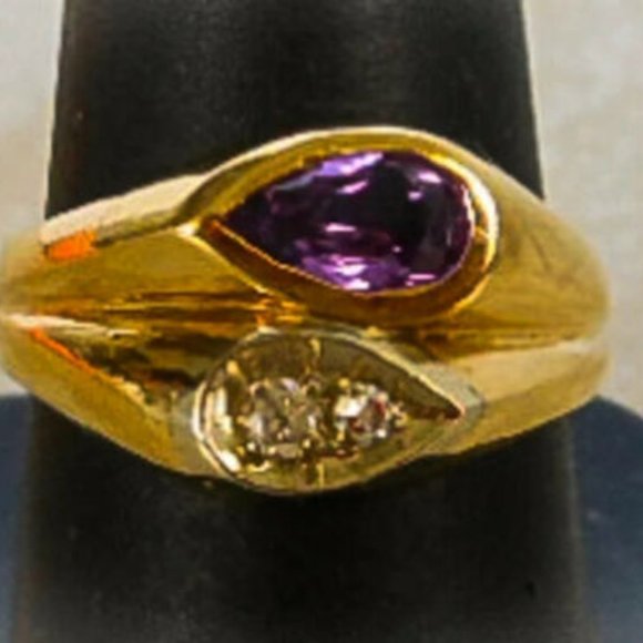 Vintage 14K Gold Sapphire & Diamond Ring Band Statement Cocktail Sz 9 - Picture 1 of 11